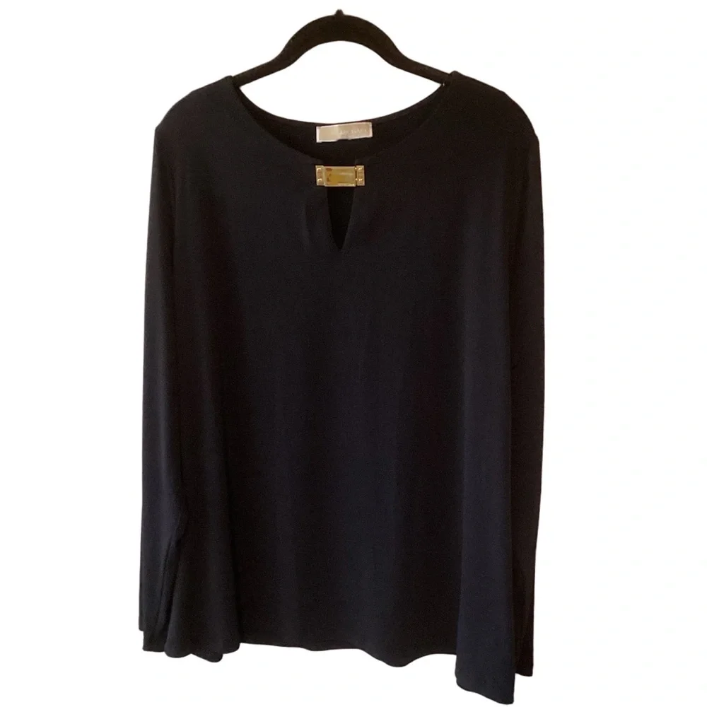 Michael Michael Kors Black Pullover Top with Gold Metal Logo XL Stretchy Goth - Picture 1 of 6